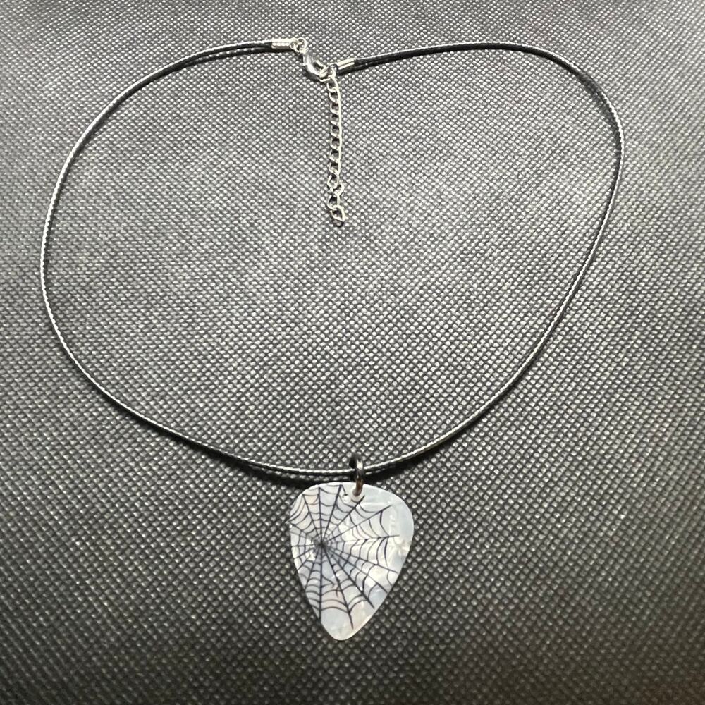 Handcrafted Guitar Pick Necklace ~ Spiderweb